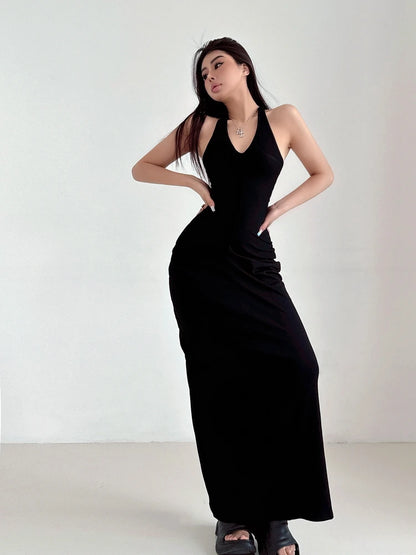 Racerback Tank Top Dresses Chest Large Waist Fold Black Sexy Dress Elegant For Women Fashion Sexy Women Robe 2024 New 4BMV
