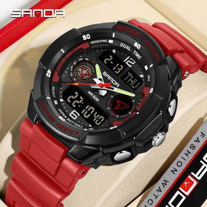 SANDA 6197 Top Class Men's Korean Student Electronic Watch Sports Multi functional Alarm Clock Waterproof Men's Watches 2024