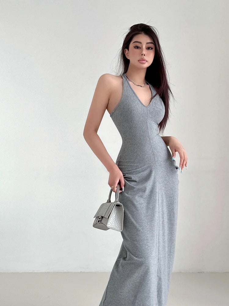 Racerback Tank Top Dresses Chest Large Waist Fold Black Sexy Dress Elegant For Women Fashion Sexy Women Robe 2024 New 4BMV