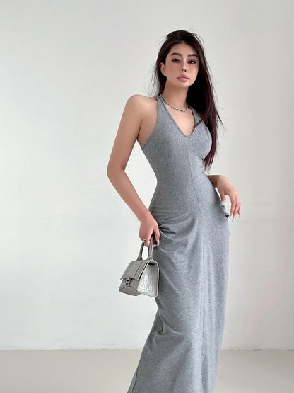 Racerback Tank Top Dresses Chest Large Waist Fold Black Sexy Dress Elegant For Women Fashion Sexy Women Robe 2024 New 4BMV