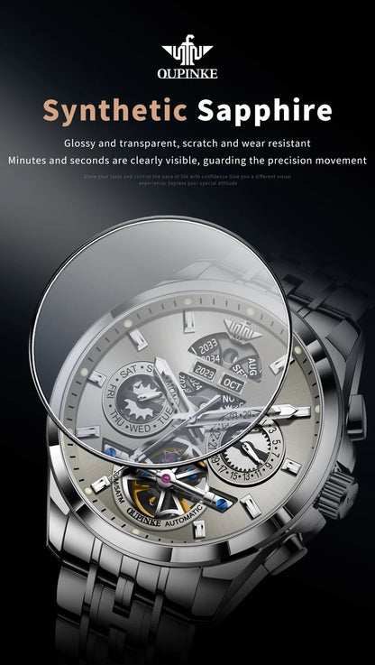 OUPINKE 3251 Men's Watches Flywheel Automatic Mechanical Original Wristwatch for Man Waterproof Luminous Perpetual Dual Calendar