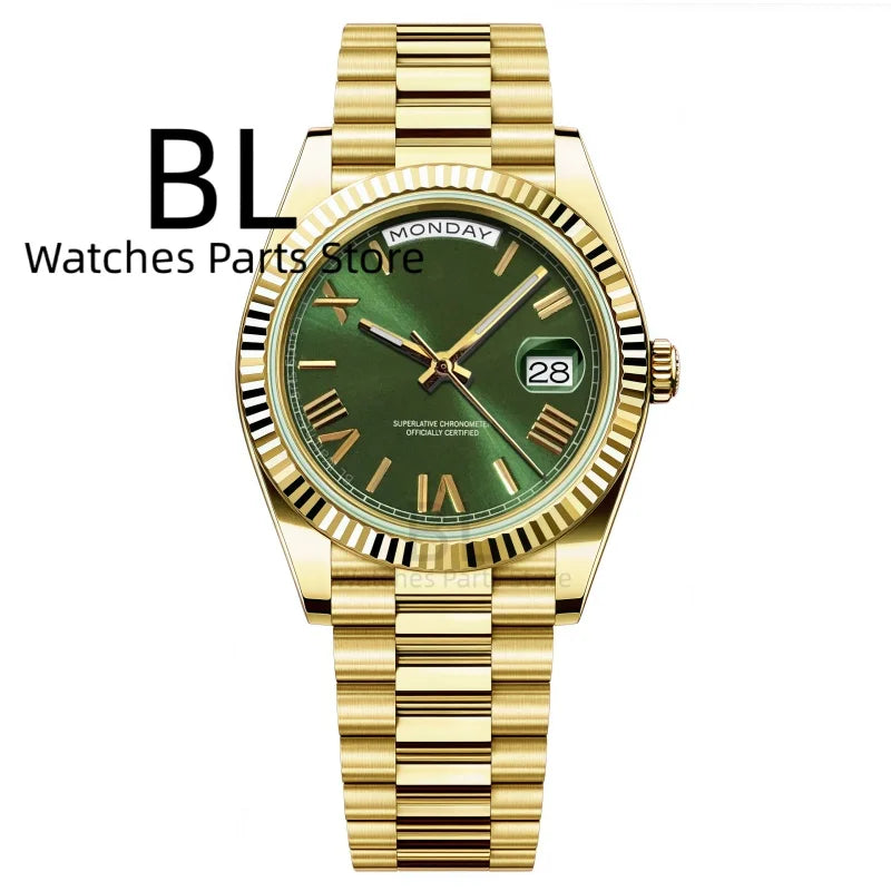 BLIGER 36mm39mm Silver Gold Luxury Enamel Dial Men's Watches Miyota8285 Week Date Function Waterproof Sapphire Glass Reloj Hombr