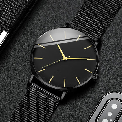 Fashion Men Business Watches Ultra Thin Stainless Steel Mesh Belt Quartz Watch