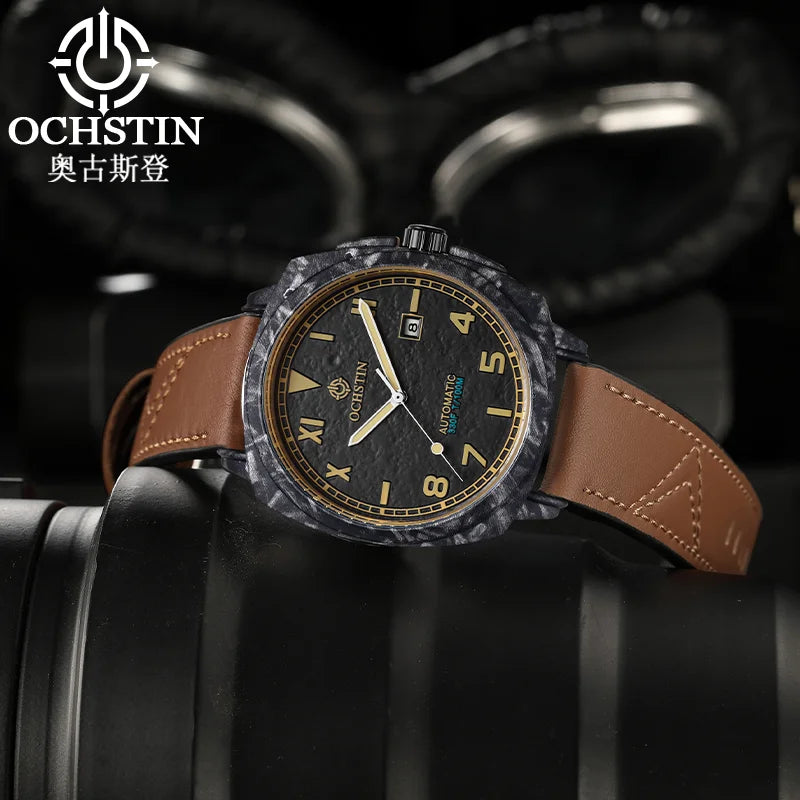 OCHSTIN Men's Automatic Mechanical Movement Watches Man Leather Strap Wristwatch Waterproof Master Series Luminous Hand Watch