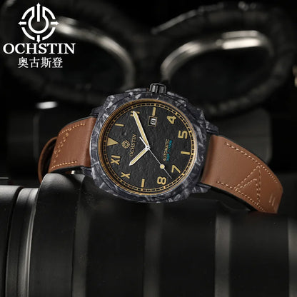OCHSTIN Men's Automatic Mechanical Movement Watches Man Leather Strap Wristwatch Waterproof Master Series Luminous Hand Watch