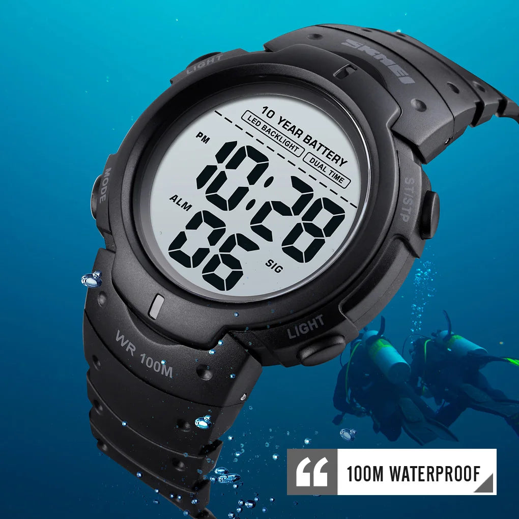 SKMEI 1560 Sport Electronics Watch for Men 100M Waterproof LED Display Digital Mens Wristwatches Stopwatch Military Reloj Hombre