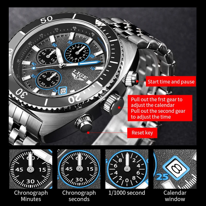 LIGE New Business Luxury Watches Men Top Quality Fashion Quartz Wristwatches Male 30M Waterproof Casual Mens Watch Gifts Reloj