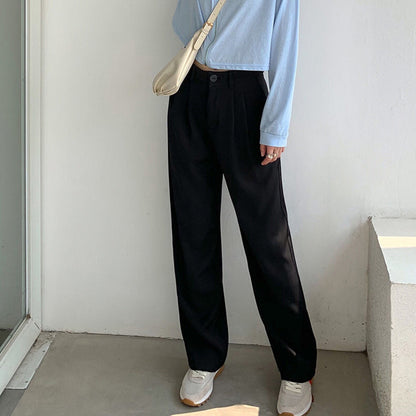 High Waist Women Suit Pants Fall Straight Office Ladies Korean Fashion Trousers Casual Button Loose Female Black Pants New