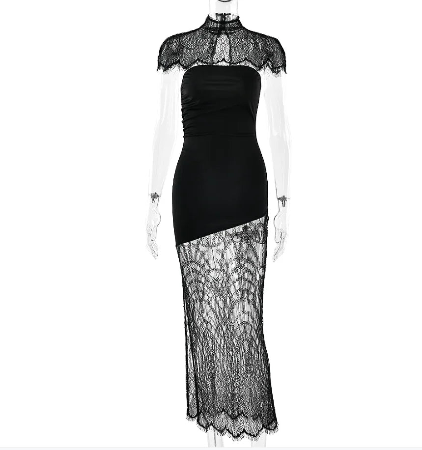 Cape Shawl Strapless Long Dress Women Sexy Solid Patchwork Lace Pleated Slim Maxi Dresses 2026 Lady Evening Party Vestidos New