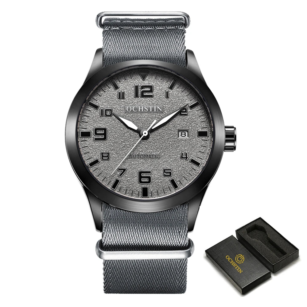 OCHSTIN New Top Brand Automatic Mechanical Watches for Men Military Nylon Strap Pilot Watch Male Auto Date Day Relogio Masculino