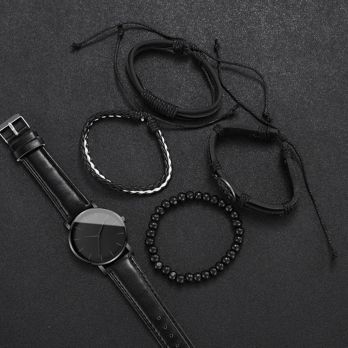 4/5PCS Fashion Leather Strap Men Business Watches Casual Mens Quartz Watch Vintage Bracelets Set Reloj Hombre（Without Box）