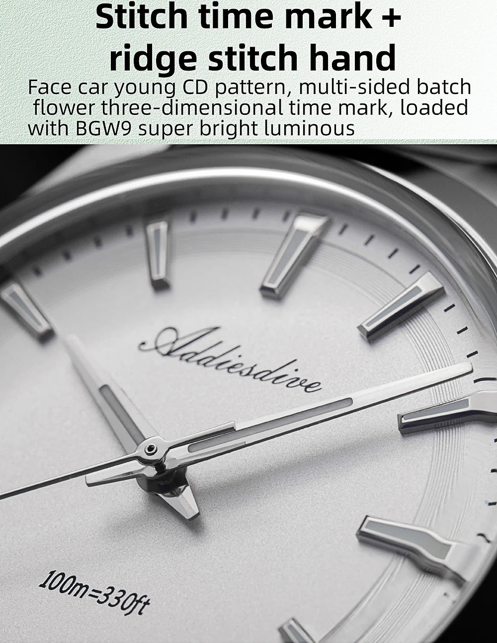ADDIESDIVE Hot Sale AD2066 Mens Watch 36mm Bubble Mirror Glass Mint Green Quartz Watches Waterproof Luxury Stainless Steel Clock