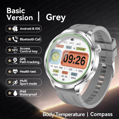 New 1.85"AMOLED NFC GPS Smart Watches For man IP68 Waterproof Blood Pressure Body Temperature Sport Fitness tracker Smart Watch
