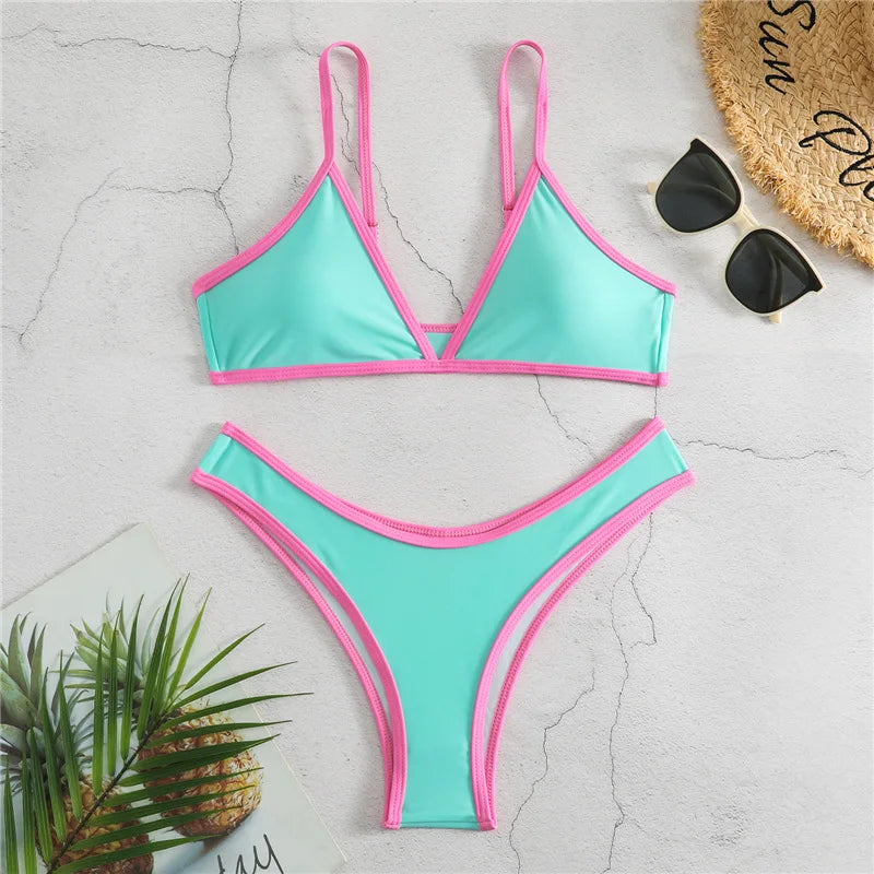 Sexy Bikini 2025 Swimsuit Women Swimwear Beachwear Female Bathing Suit Patchwork Basic Bikini set 2 piece Push-up Swim Suits