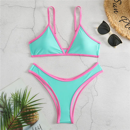 Sexy Bikini 2025 Swimsuit Women Swimwear Beachwear Female Bathing Suit Patchwork Basic Bikini set 2 piece Push-up Swim Suits