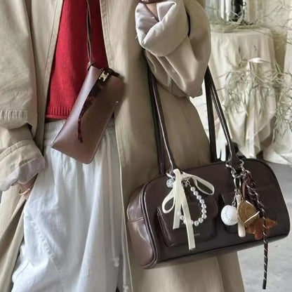 Women's Handbag 2025 New Double Handle Shoulder Commuter Bag Versatile Fashion Medium Size PU Leather Zipper Closure Bag
