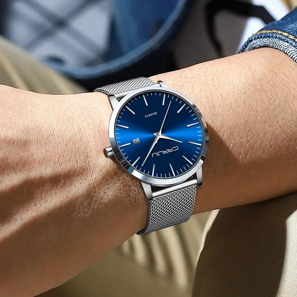 Watch for Men, Stainless Steel 40mm with Mesh Strap Mens Watches,Classic Ultra Slim 7mm Men's Wrist Watches Automatic Minimalist