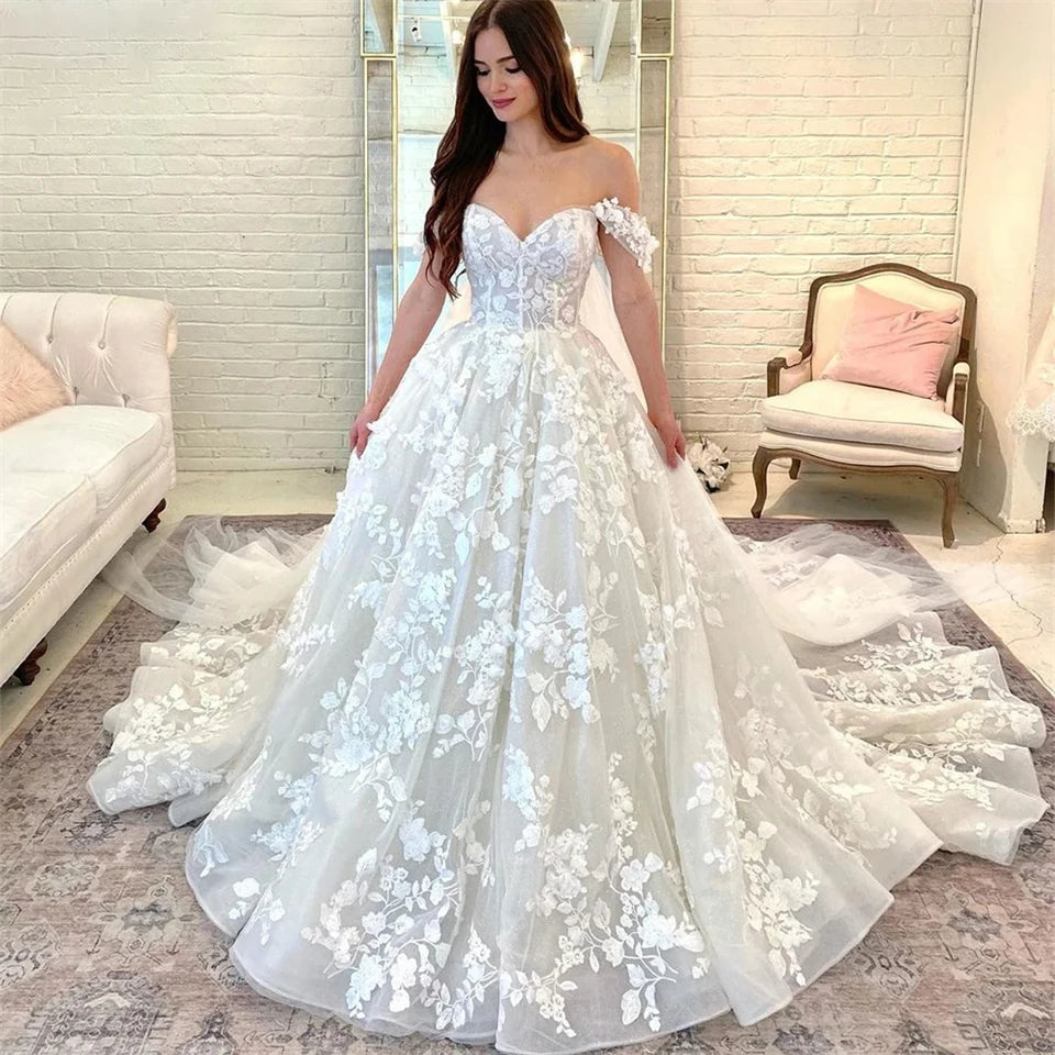 Customized Appliques Lace off Shoulder Ball Gown Wedding Dresses For Women 2026 Court Train Bridal Gowns Vestidos De Novia