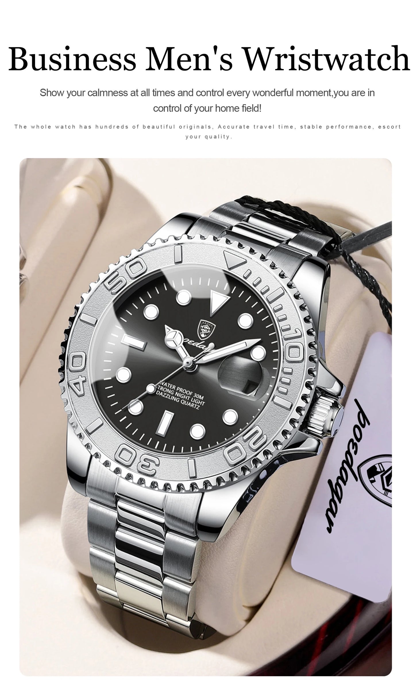 POEDAGAR Top Luxury Male Watch Waterproof Luminous Date Men Watch Stainless Steel Male Clock Sport Fashion Men's Quartz Watches