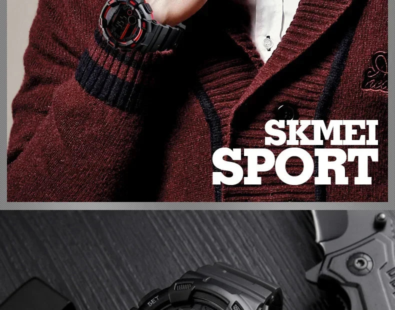SKMEI 1243 Men Multifunction 5Bar Waterproof PU Strap LED Display Watches Chrono Digital Watch reloj hombre Outdoor Sport Watch