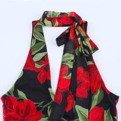 Printed Ruffle Top Skirt Set Women Slim Sling Sleeveless Backless Vest Straight Long Skirts 2025 Summer Elegant Sexy Lady Outfit