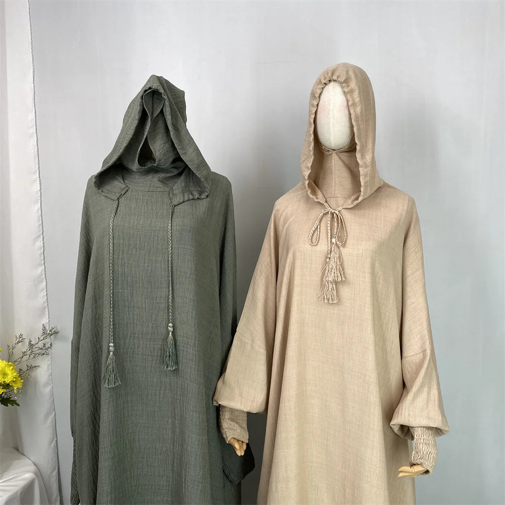 Hot Seller Ramadan Islamic Clothing Wrinkle Polyester Hoodie Abaya Dress With Undercap Muslim Women Abaya Hoodie Causal Dresses
