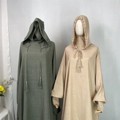 Hot Seller Ramadan Islamic Clothing Wrinkle Polyester Hoodie Abaya Dress With Undercap Muslim Women Abaya Hoodie Causal Dresses