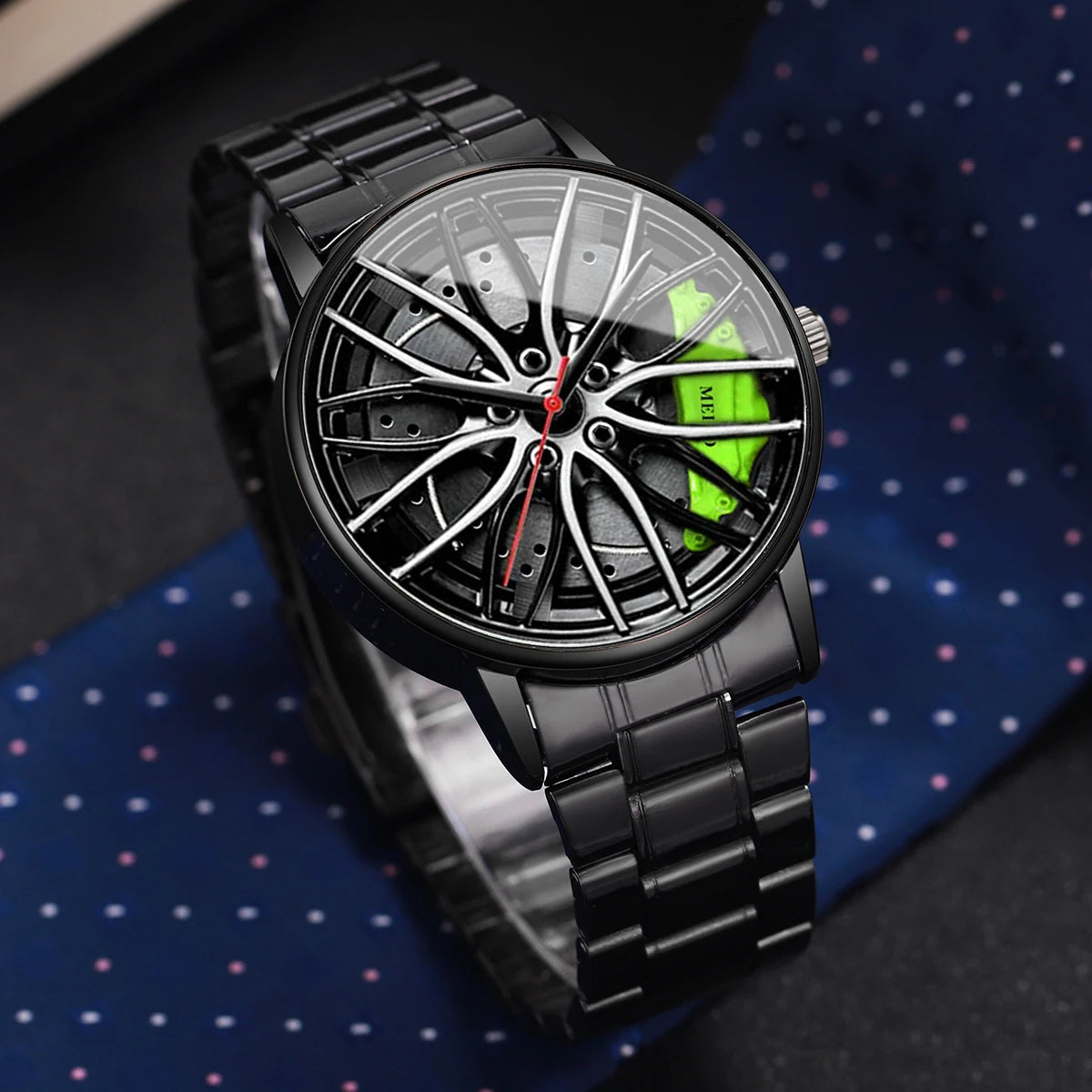 4PCS/Set Fashion 3d Car Wheel Dial Men Sports Watches Luxury Stainless Steel Quartz Watch Jewelry Set Reloj Hombre (Without Box)