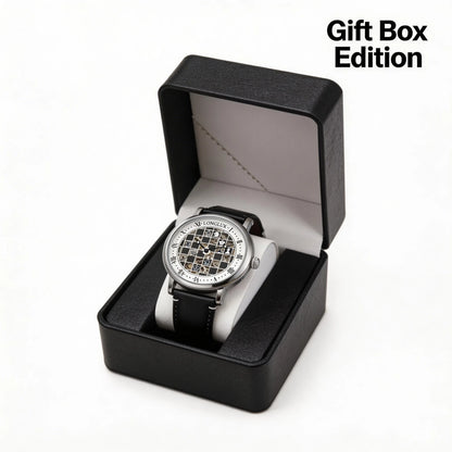 Men automatic watch chess checjerboard mechanical watches waterproof vintage business luminous skeleton leather gift for you