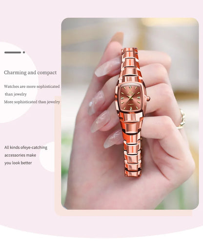 OLEVS 7006 Women's Watches Fashion Tonneau Dial Luxury Tungsten Steel Waterproof Wristwatch for Women Elegant Retro Ladies Watch