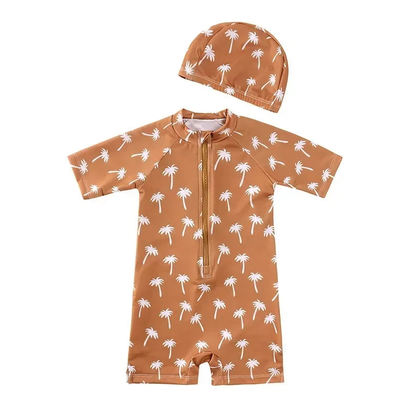 Girls Cute Backless Floral One-piece Swimsuit Baby Bikini Swimwear with hat Sun-proof Beach Vacation Toddlers Kids Chic Swimsuit