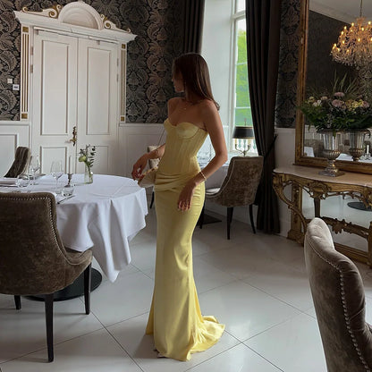 Galarity Yellow Satin Corset Prom Dresses 2026 Strapless Bodycon Women's Party Gown Mermaid Evening Dresses Gala Gown Customized