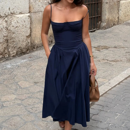 Suninheart Spaghetti Strap Summer Party Dresses 2025 New Arrivals Fit and Flare Elegant Midi Dress Red Night Date Dress