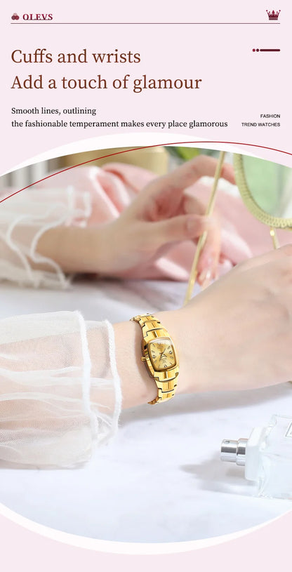 OLEVS 7006 Women's Watches Fashion Tonneau Dial Luxury Tungsten Steel Waterproof Wristwatch for Women Elegant Retro Ladies Watch