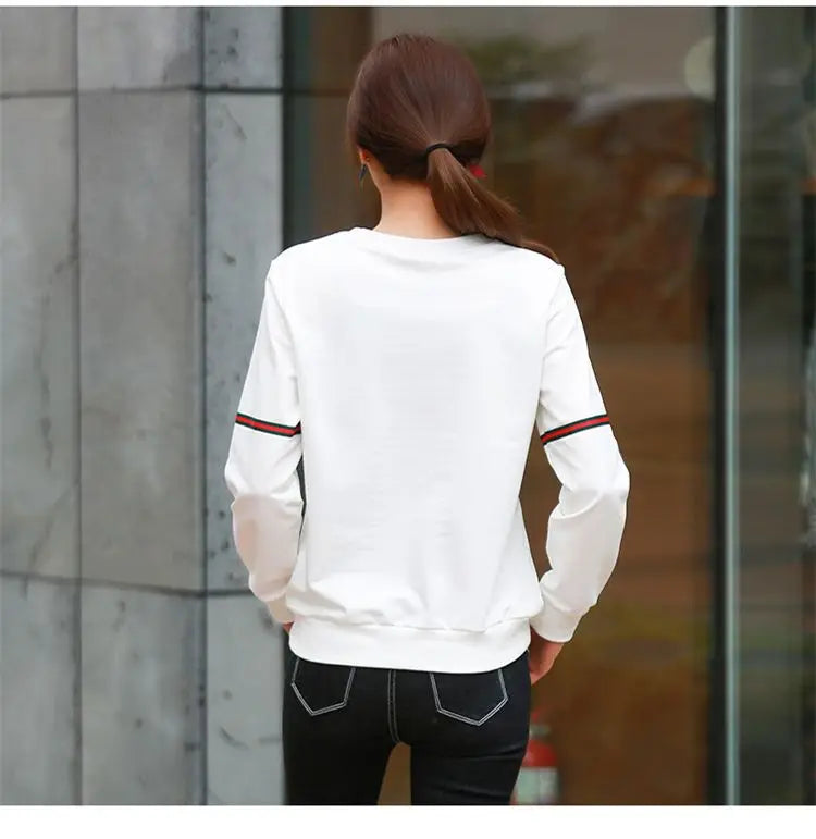 Spring Lady New Loose Appear Thin Long Sleeved Thin Style Korean Round Neck Patchwork Contrasting Colors Insert All-match Tops