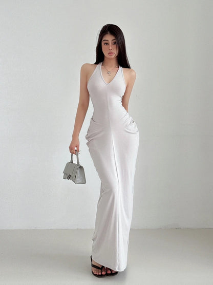 Racerback Tank Top Dresses Chest Large Waist Fold Black Sexy Dress Elegant For Women Fashion Sexy Women Robe 2024 New 4BMV