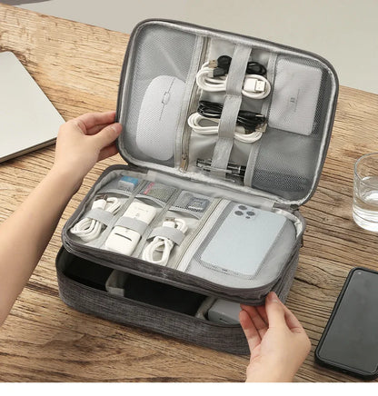 Three Layer Digital Storage Bag Multi-functional Cable Storage Box Portable Waterproof Travel Case for Data Mobile Power Bank