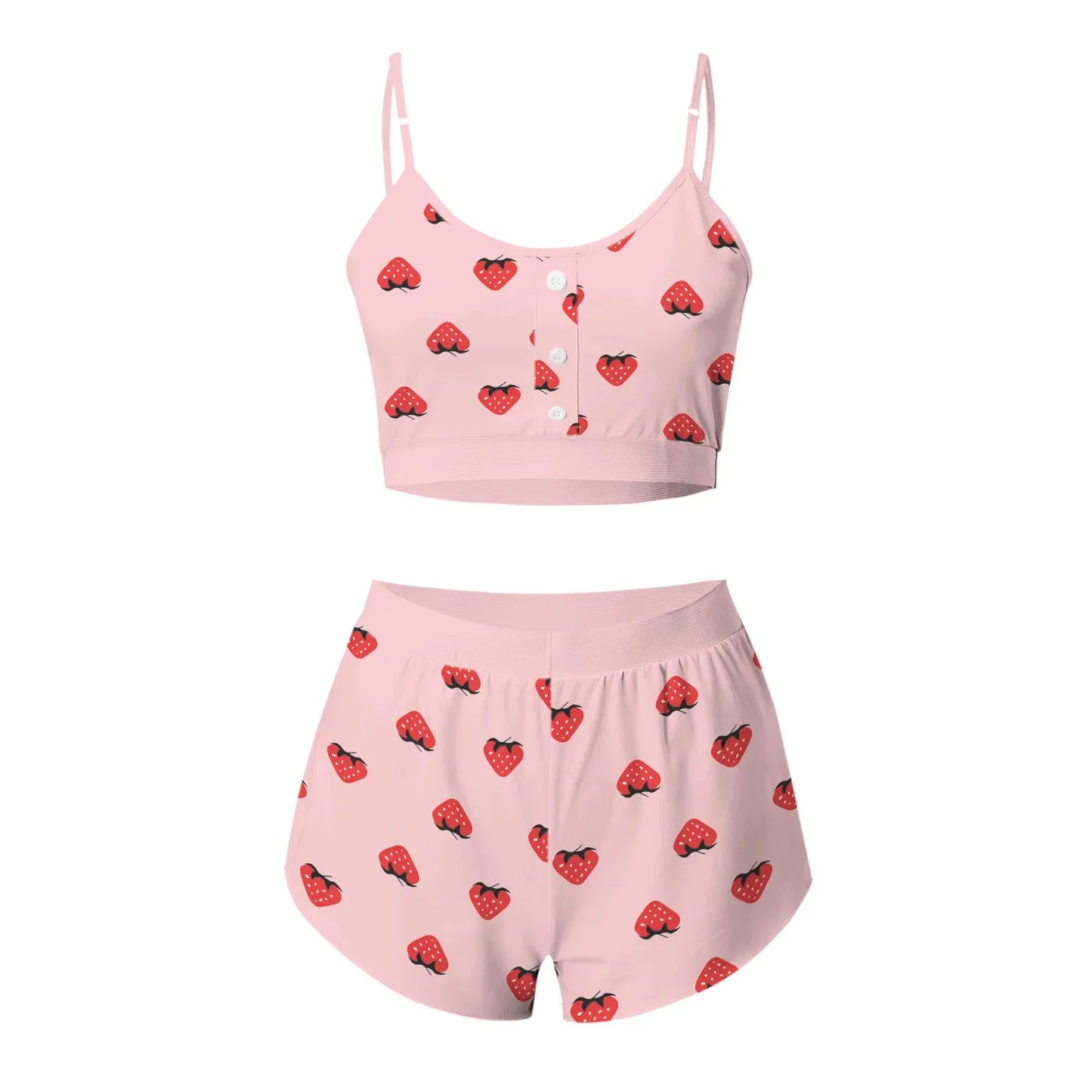 Swimsuit Women's 2-Piece Set Fashion Strawberry Print Lace Lace Sling Two-Piece Set Home Clothes Sweet Pajamas