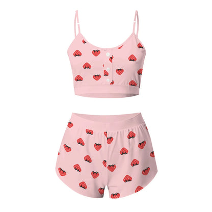 Swimsuit Women's 2-Piece Set Fashion Strawberry Print Lace Lace Sling Two-Piece Set Home Clothes Sweet Pajamas
