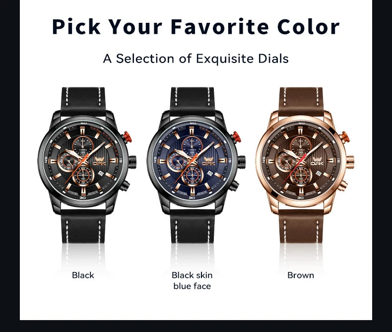 OPK 6083 Men's Quartz Watch Leathar Strap Luxury Luminous 30m Waterproof Modern Business Watches For Men