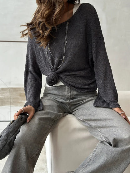 Bornladies Simple Solid Color Long Sleeved Sweater Women's Spring Knitted Hollow Top Loose Versatile Casual Sweater Pullovers