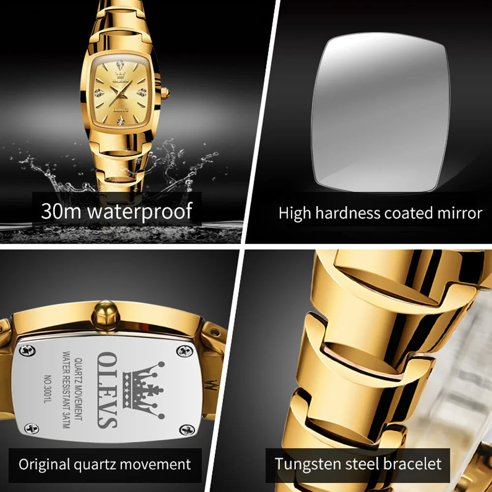 OLEVS 7006 Women's Watches Fashion Tonneau Dial Luxury Tungsten Steel Waterproof Wristwatch for Women Elegant Retro Ladies Watch