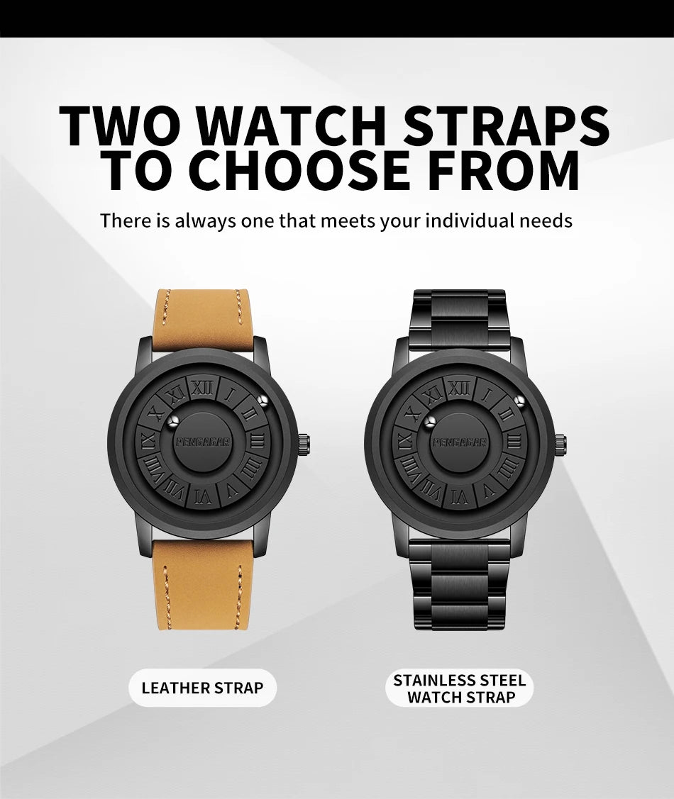 PENGAGAR Men's Watches Stainless steel Quartz Watch Creative Scrolling Pointer Magnetic Force Wrist Clock Relogio Masculino +box