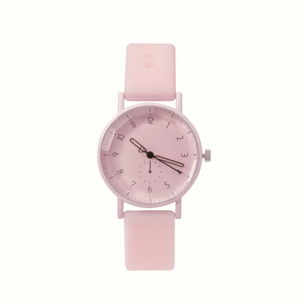 Fashion Women's Pink Minimalist Watch Silicone Strap Quartz Wristwatch Elegant Ladies Watches
