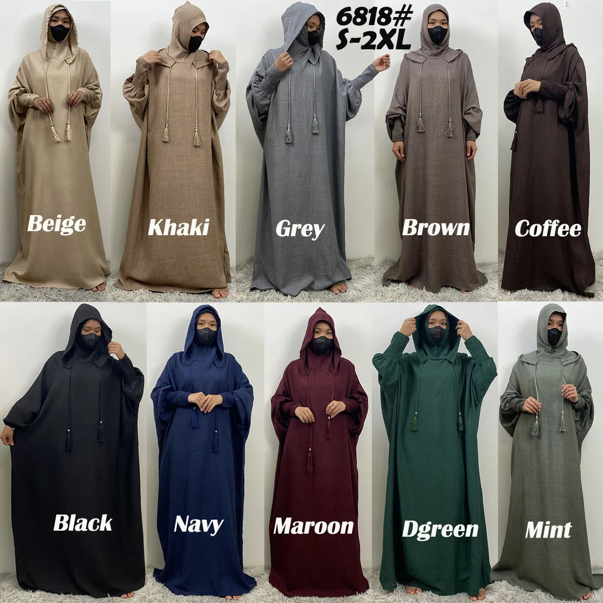 Hot Seller Ramadan Islamic Clothing Wrinkle Polyester Hoodie Abaya Dress With Undercap Muslim Women Abaya Hoodie Causal Dresses