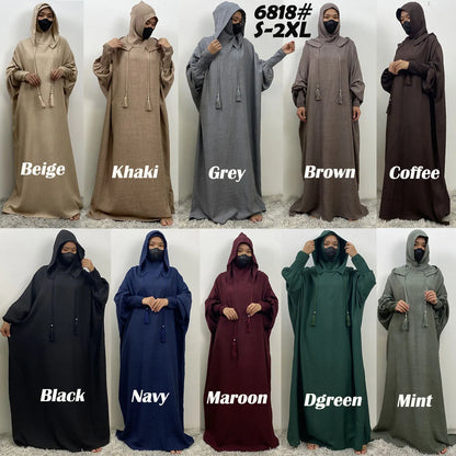 Hot Seller Ramadan Islamic Clothing Wrinkle Polyester Hoodie Abaya Dress With Undercap Muslim Women Abaya Hoodie Causal Dresses
