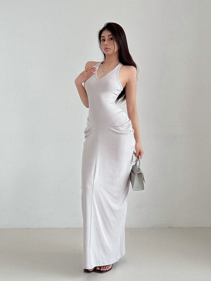 Racerback Tank Top Dresses Chest Large Waist Fold Black Sexy Dress Elegant For Women Fashion Sexy Women Robe 2024 New 4BMV
