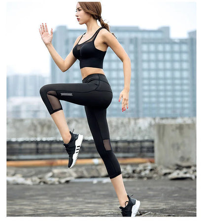 High Waist Mesh Sports Leggings Women Yoga Pants Quick Drying Capris Crop Fitness Tight Breathable Pant Running Gym Trousers