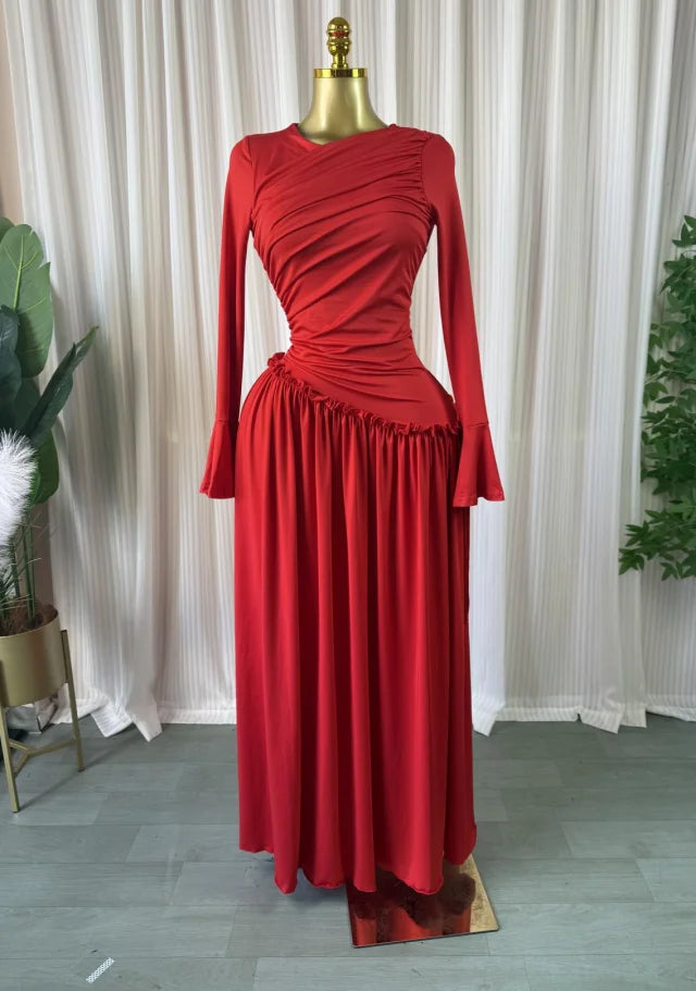 CM.YAYA Women Full Sleeve O-neck Elegant Long Dress Edible Tree Fungus Sweet Holiday Beach Evening Sexy Party Dresses Vestidos