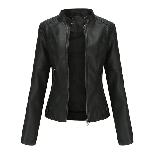 Faux Leather Jacket Women 2026 Autumn Spring Women's Moto Biker Jacket Red Black Coat Brown Purple Blue 3xl 4xl Coffee XS Beige